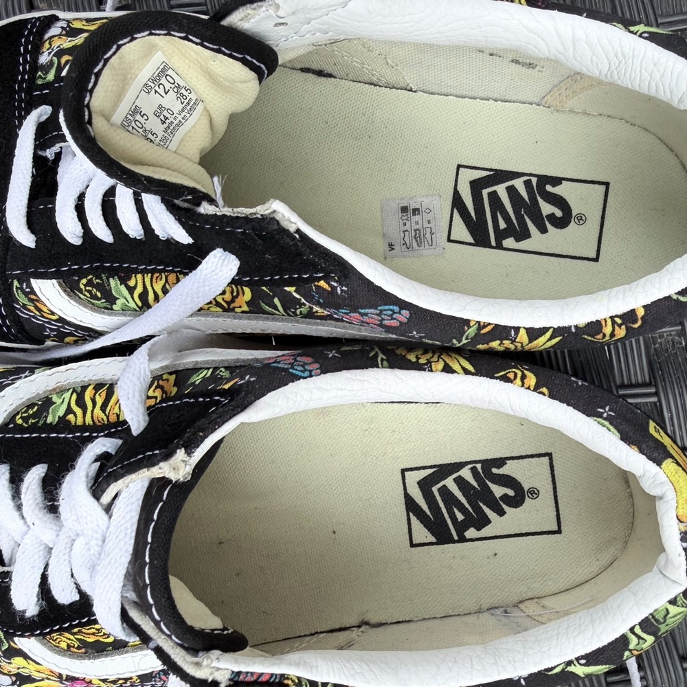 Vans Black and White Sneakers with Multicolor Pattern